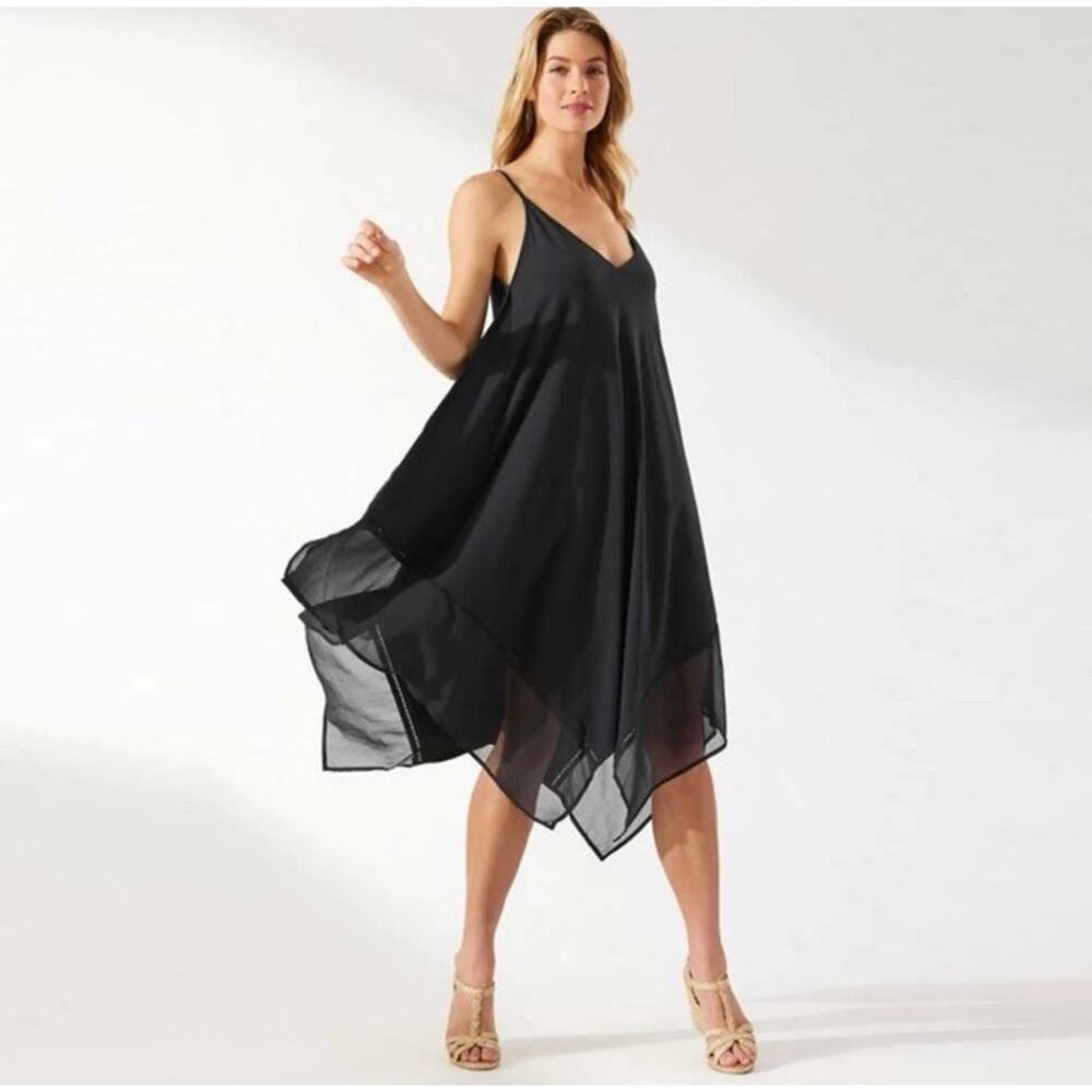 Tommy Bahama Dress Modal S/M Handkerchief Scarf Hem Black Adjustable Strap